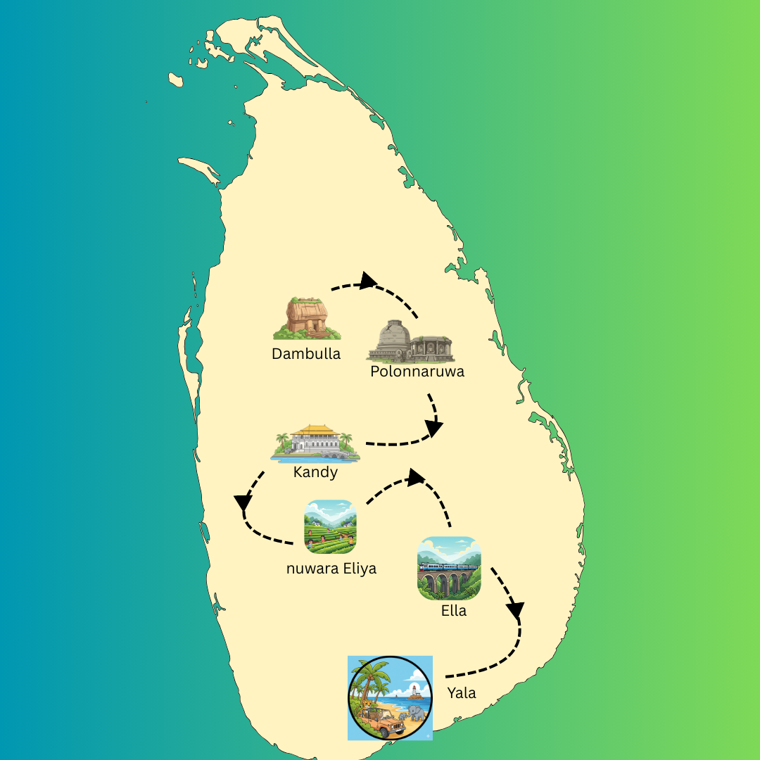 Route map for the Cultural Triangle Explorer tour