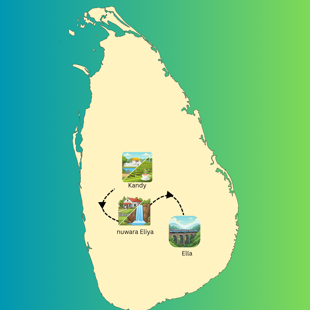 Route map for the Tea Country Highlands Adventure tour